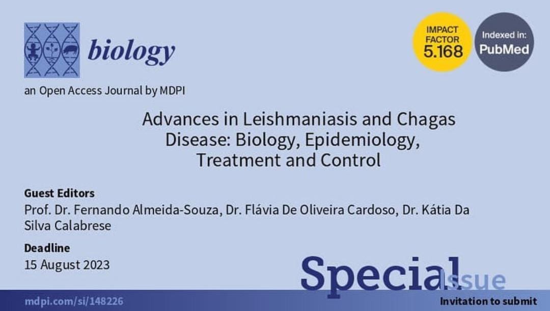 Prof. Dr. Fernando Almeida-Souza, docente do programa, está participando como editor convidado do jornal “Advances in Leishmaniasis and Chagas Disease: Biology, Epidemiology, Treatment and Control”.