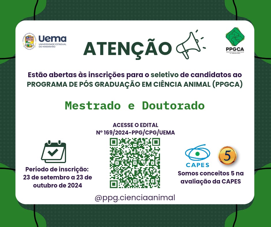 EDITAL Nº 196/2024-PPG/CPG/UEMA – PROGRAMA DE PÓS-GRADUAÇÃO EM CIÊNCIA ANIMAL – PPGCA